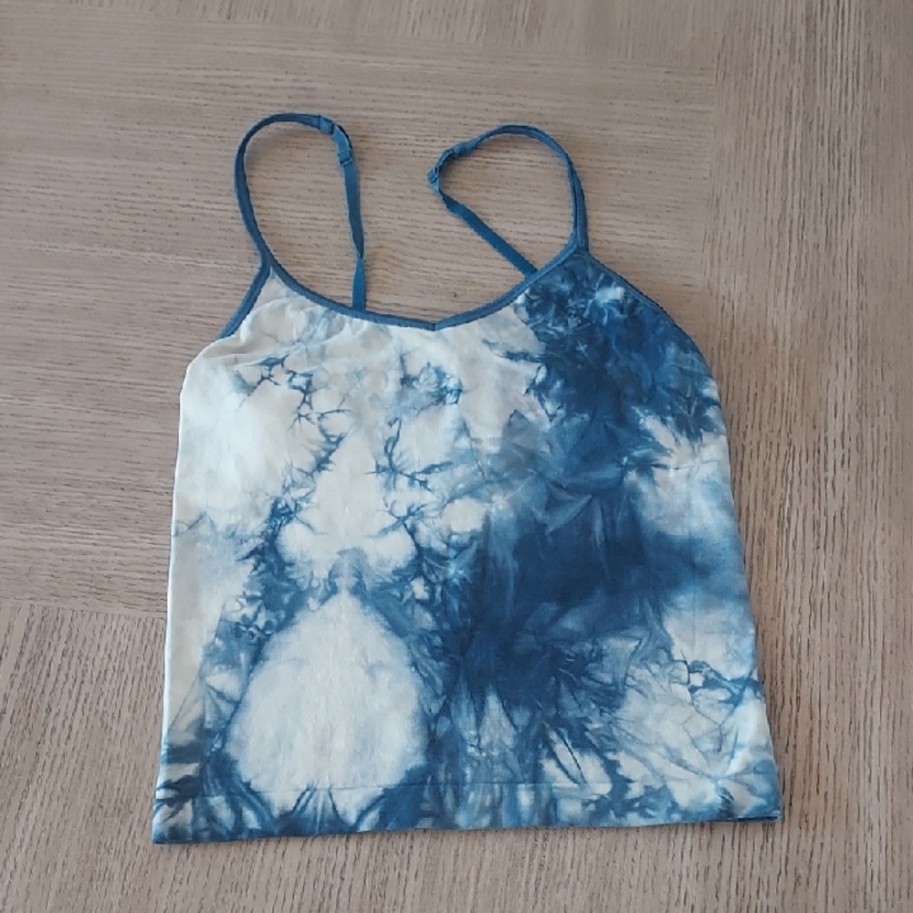Women's Blue Tie-Dye Spaghetti Strap Mid-Drift Top
